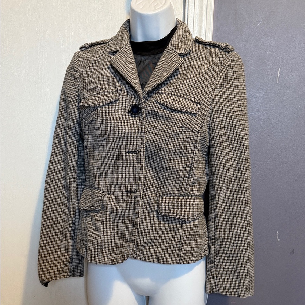 Zara Brown  and White Checkered Blazer